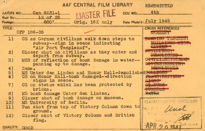 Special Film Project SFP 186 - CAN 9231 - Restricted - Army Air Forces Central Film Library