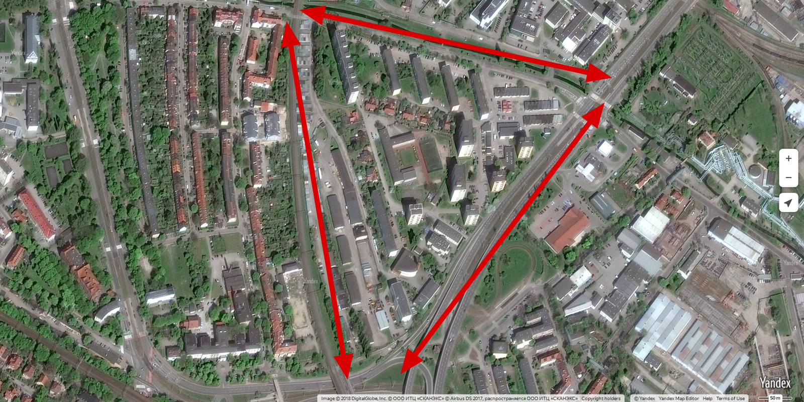 Danzig, Grünes Dreieich, Screenshot Yandex Maps