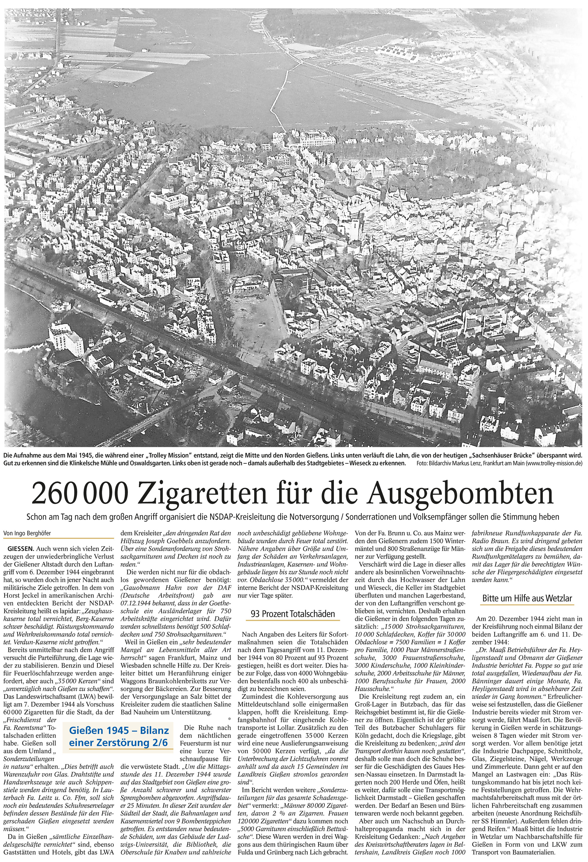 Zeitungsartikel 260.000 Zigaretten für die Ausgebombten - Luftaufnahmen 1945 von Markus Lenz