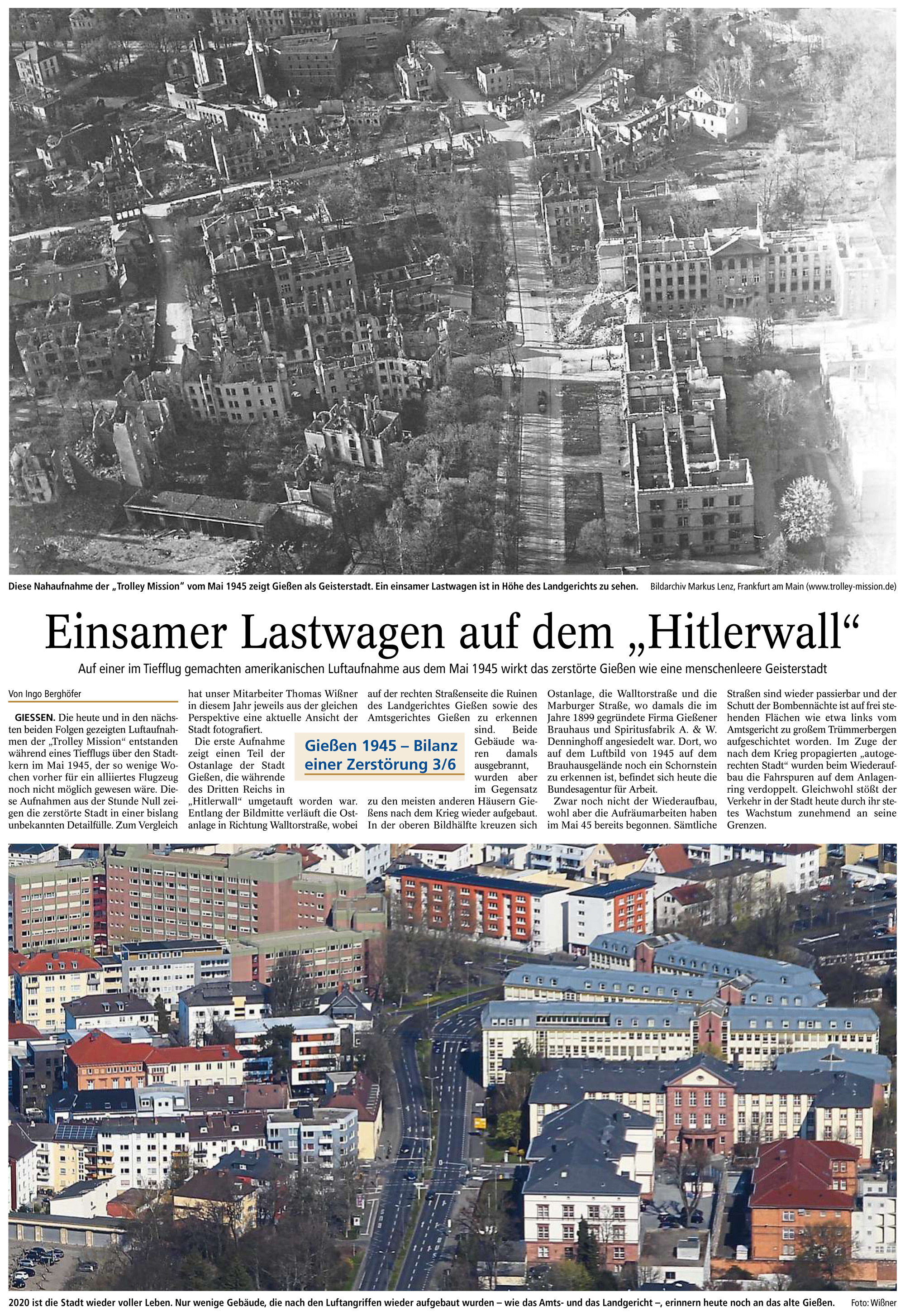 Zeitungsartikel Zeitungsartikel Einsamer Lastwagen auf dem Hitlerwall - Luftaufnahmen 1945 von Markus Lenz