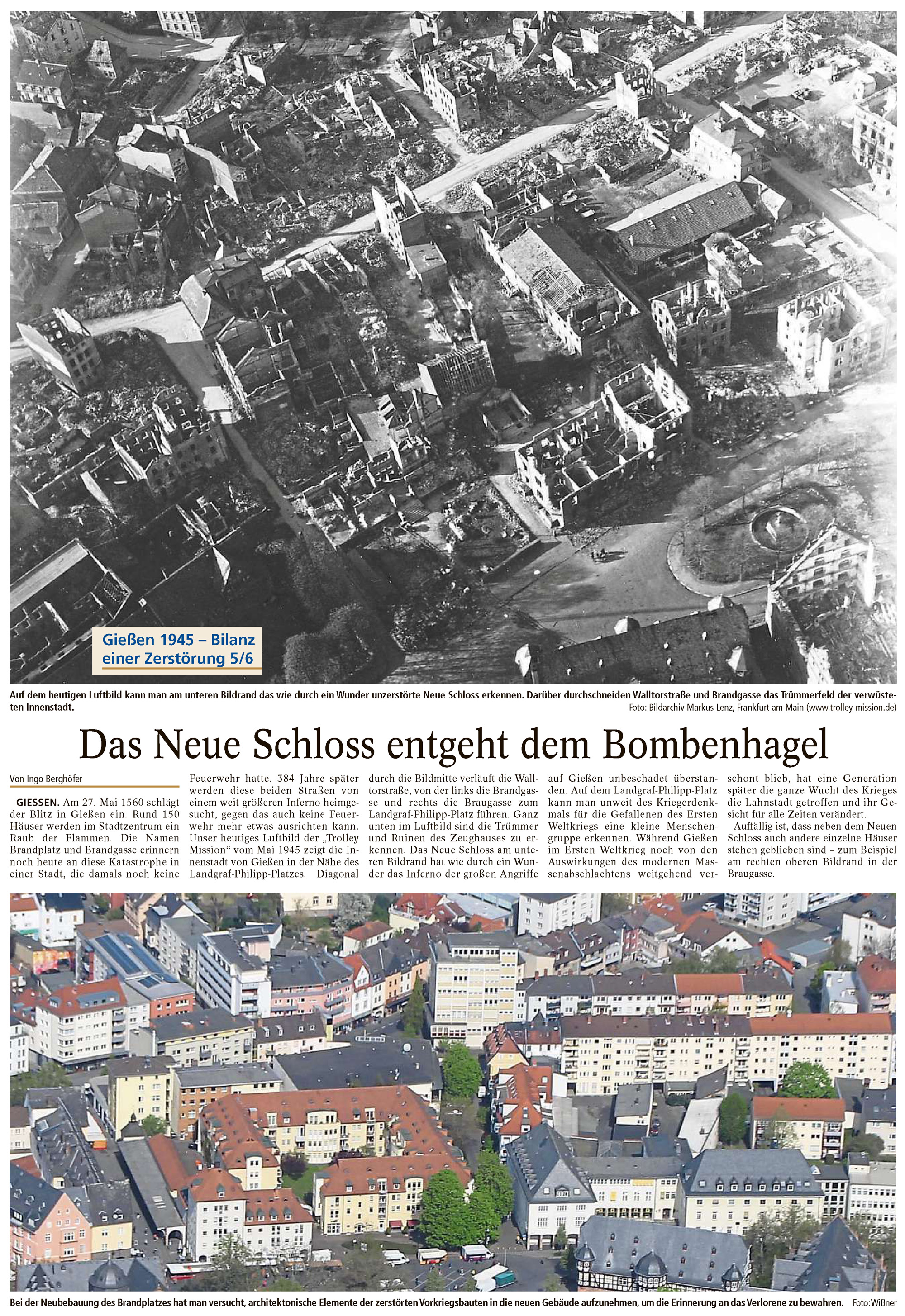 Zeitungsartikel Das Neue Schloss entgeht dem Bombenhagel - Luftaufnahmen 1945 von Markus Lenz