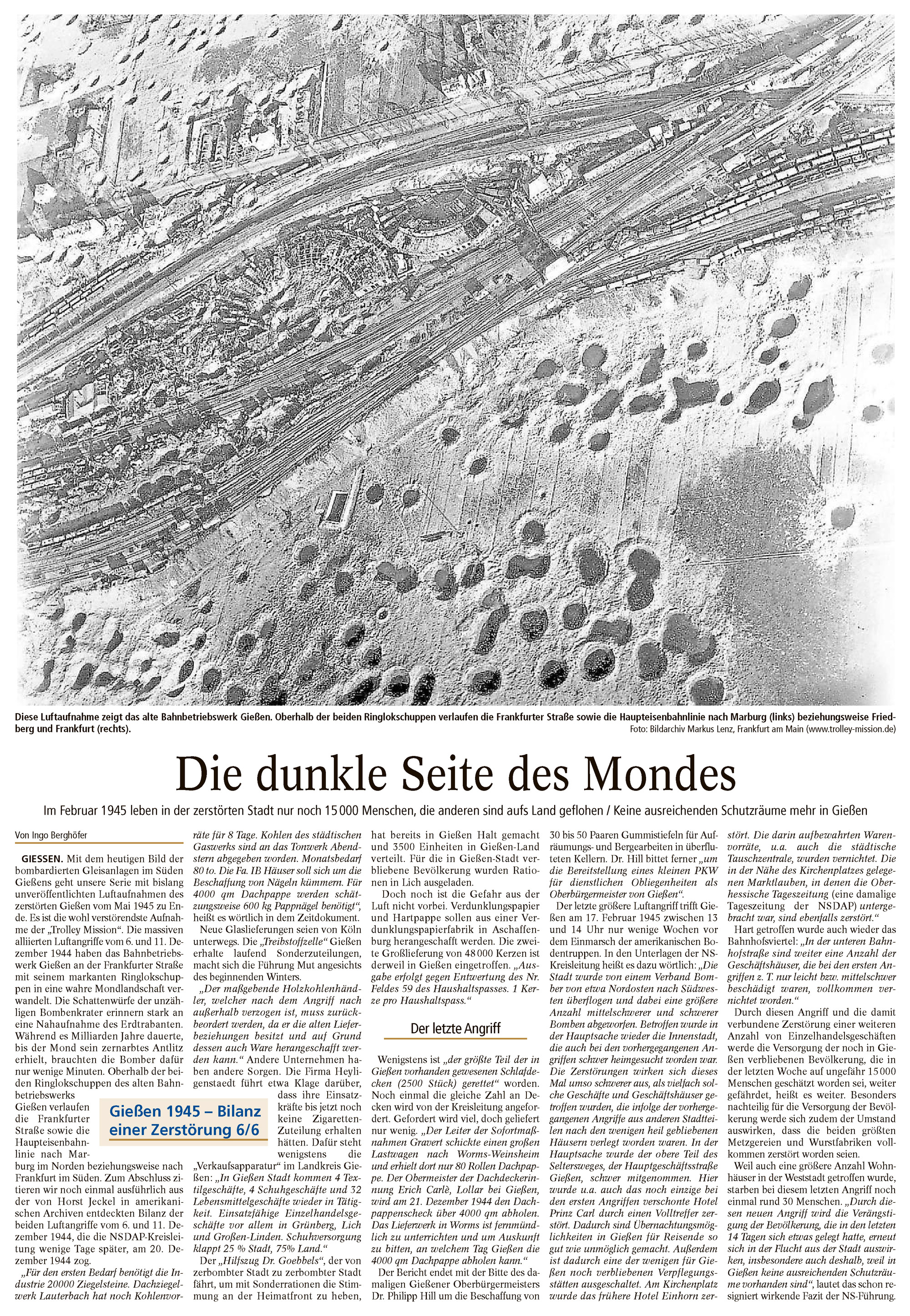 Zeitungsartikel Die dunkle Seite des Mondes - Luftaufnahmen 1945 von Markus Lenz